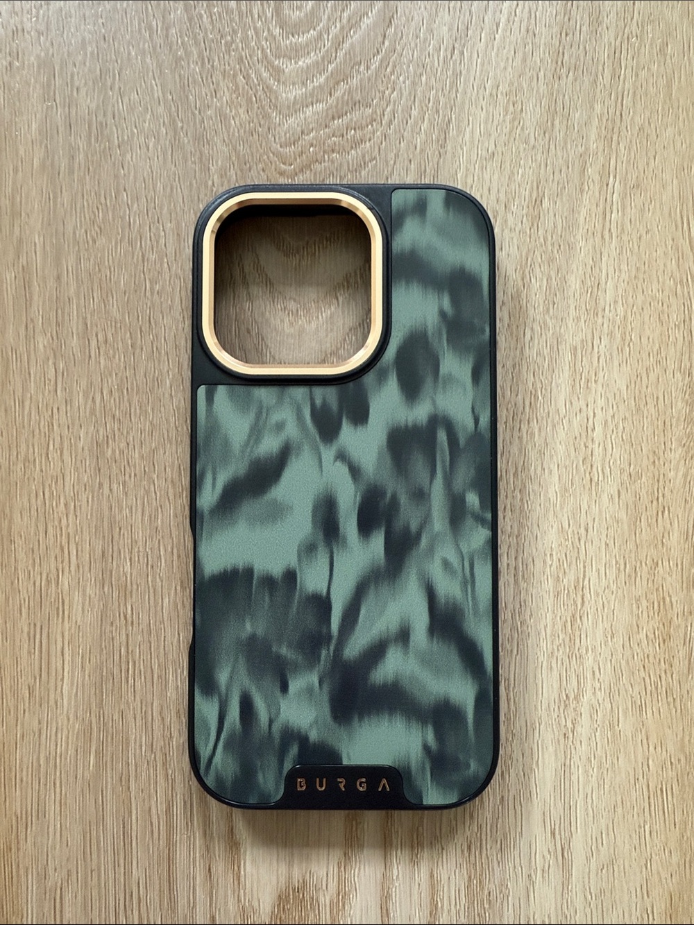 Burga Green Marble iPhone 16 Pro Case with Gold Camera Trim